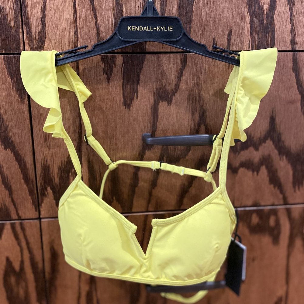 Kendall + Kylie - Bikini Ruffle Top Swimwear - Neon Yellow - Size S